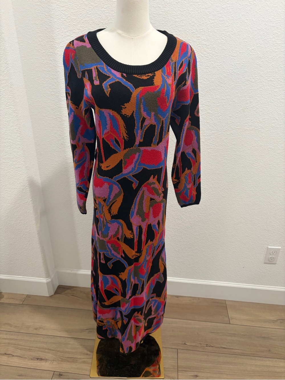 Farm Rio Multicolor Abstract Horse Print Knit Dress size medium